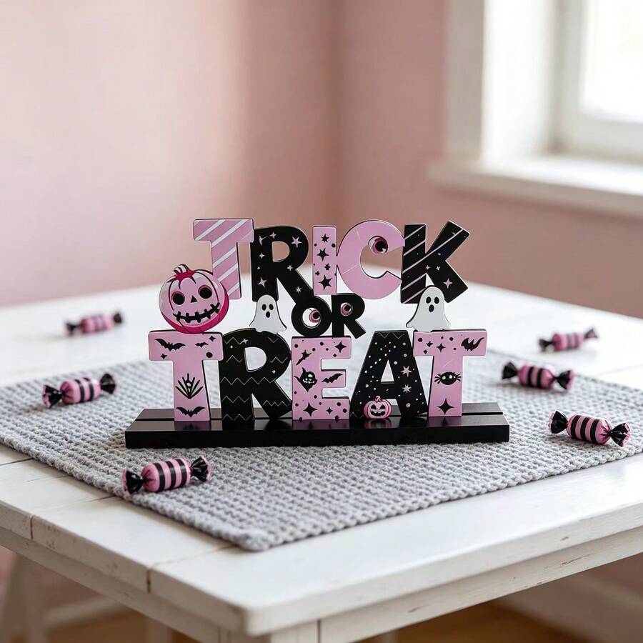 1件裝 壓克力萬聖節 TRICK Or TREAT 裝飾品,Trick Or Treat 桌面擺飾,甜酷風 - A - 查看 1