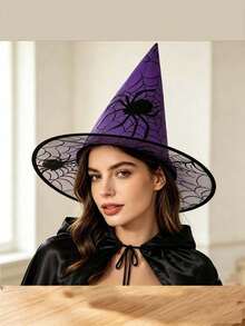 Halloween Witch Hat With Spider & Gold Foil Print, Decorative Prop, Non-Woven Fabric & Mesh Pointed Hat, Sexy Adult Witch Headpiece, Suitable For Holiday Parties, Wizard Costume Accessory - Multicolor - View 6