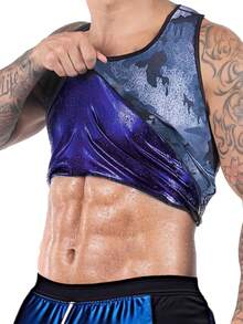 Chaleco deportivo de compresión para hombres, camiseta de tirantes que induce la sudoración de sauna, camisa de compresión de pecho ajustada (pedir una talla talla grande grande) otoño - Neblina azul - Ver 1