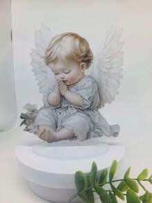 2D Flat Prayer Wing Angel Statue, Sacred Spiritual Display Stand Indoor Home Decor Art - E - View 2