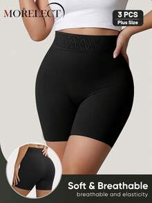 3pcs Women's Plus Size High Waist Boyshorts, Seamless, Tummy Control, Soft, Breathable & Stretchy - Multicolor - View 4