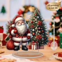 2D Flat, 1pc Santa Claus Acrylic Christmas Tree Decoration, Holiday Atmosphere Scene Desktop Arrangement Desktop Ornament - Asymmetrical Shape Desktop Decoration, Suitable For Home And Party, Perfect Holiday Gift, Holiday Desktop Centerpiece Decoration, Lively Design, Durable Decoration, Holiday Party Gift - A - View 4