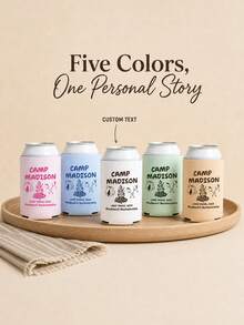 Personalized Camping-Themed Cup Sleeves, Allowing For Custom Text, Flexible And Foldable. Perfect For Camping Trips, Solo Parties, Girls' Weekend Gatherings And Outdoor Group Activities. Available In Multiple Soft Color Options. - Multicolor - View 11