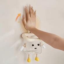 Ins Cute Cartoon No-Drill Wall-Mounted Storage Box, Bathroom Suction Cup Transparent Toiletries Organizer, Electric Toothbrush Comb Skincare Product Layered Storage Rack, Durable Waterproof Material, Suitable For Bathroom Accessories, Toilet, Kitchen, Room Decor, Gift For Friends - Multicolor - View 4
