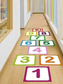 10 Pcs/Set Bright Plaid Digital Floor Decor Stickers - Waterproof, Self-Adhesive, Removable, Easy To Clean - Perfect For Inflatable Castles And Home Decor - Multicolor - View 1