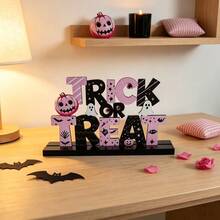 1件裝壓克力萬聖節 TRICK Or TREAT 裝飾，Trick Or Treat 桌面擺飾，甜美酷炫 - A - 查看 5