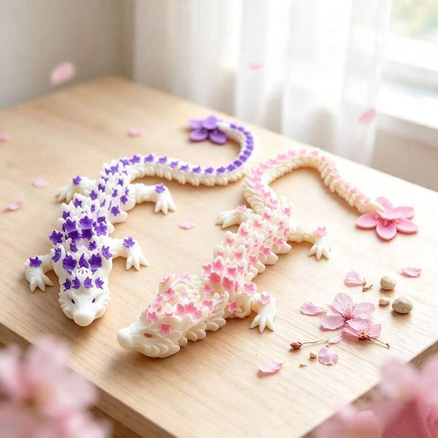 3D打印可动樱花龙玩具，儿童益智减压龙模型，创意桌面摆件生日礼物