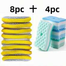 Kitchen Cleaning Dual-Sided Sponge Scrubber Nylon Dishwashing Sponge Pot Scrubbing Sponge Block - Sponge Scrubber Square + Yellow Round - View 2