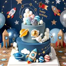 6pcs Outer Space Cake Decorations Astronaut Rocket Cake Toppers, Just Insert The Decorations Into Cakes, Cupcakes Or Dessert Displays To Create A Layered And Visually Appealing Decorative Effect. This Eye-Catching Rocket Spaceship Cake Decoration And Astronaut Cake Decoration Will Help Make Your Cake Display More Memorable And Photogenic - Multicolor - View 5