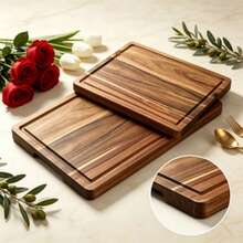 Large Heavy-Duty Acacia Wood Cheese Board/Cutting Board With Juice Groove And Non-Slip Feet - Suitable For Kitchen, BBQ, Serving Tray, Large Cutting Board For Meat, Vegetables And Fruit, Polished For Extra Durability - View 2