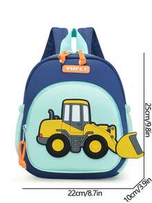 La nueva mochila de estudiante de dibujos animados es ligera y compacta, y la mochila tiene forma de bulldozer. - azul oscuro - Ver 3