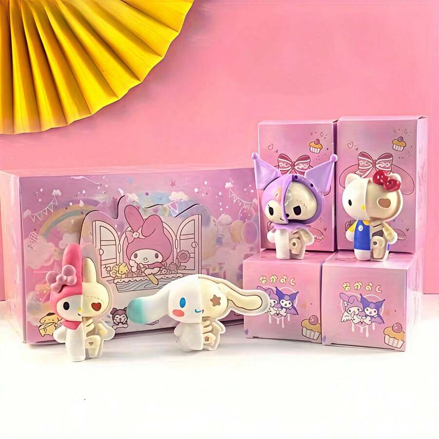 1/4 Pcs Sanrio Half Anatomy Hello Kitty Series Blind Box Figurines - Creative Cinnamoroll, Kuromi &Handcrafts, Desktop Ornaments [Hand-Painted Artwork With Slight Imperfections, Please Avoid Purchasing If Mind | - Multicolor - View 1