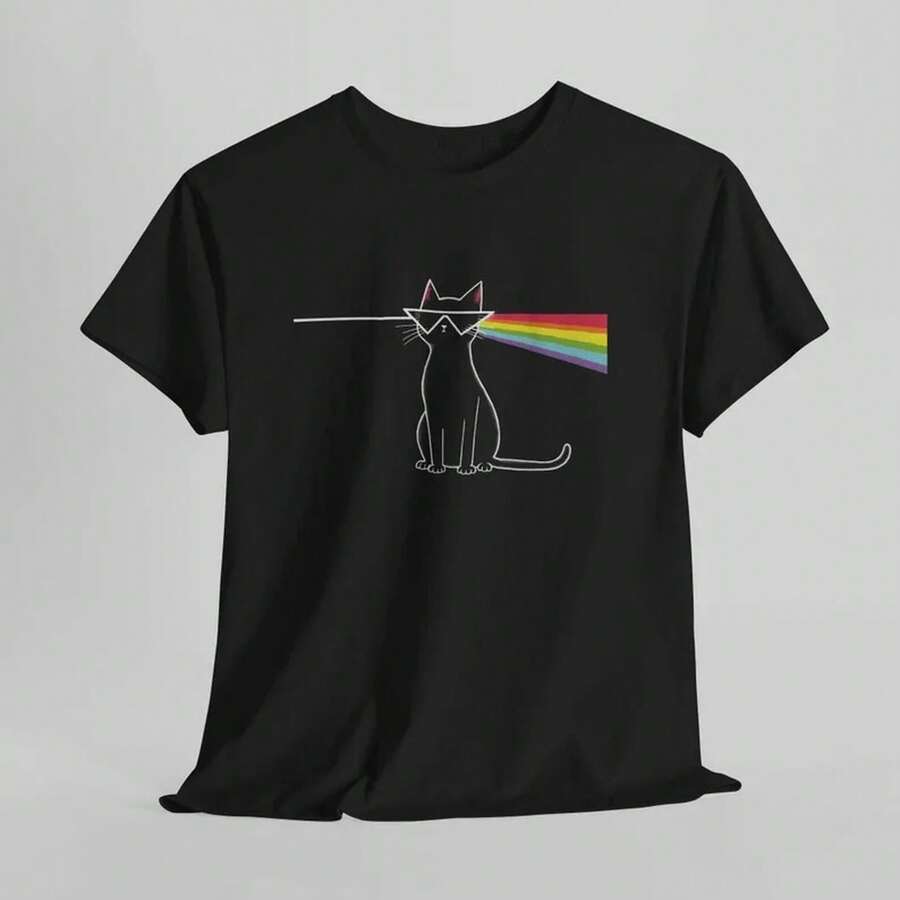 Dark Side Of The Meow Cat T-Shirt:  Inspired Funny Tee - 黑色的 - 查看 1
