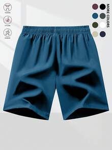 Men's High-Performance Casual Loose Quick-Dry Solid Color Sports Shorts With Reflective Strip Design, Pockets, Zipper And Waist Drawstring - Mint Blue - View 5