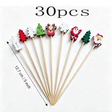 1/10/20/30/50/80/100/200/400pcs Christmas Theme Wooden Decorative Bamboo Skewers, Multiple Cartoon Designs Including Santa Claus, Reindeer, Christmas Tree, Snowflake, Snowman, Suitable For Christmas Party Holiday Gatherings, Can Decorate Fruit Platters, Cakes, Desserts, Create Festive Atmosphere, Home Party Tabletop Decoration Accessories - Multicolor - View 14