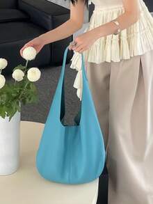 韓系Ins風通勤休閒日常購物慵懶腋下托特包 女款小眾設計大容量腋下肩背包 夏季女包 - 淺藍色 - 查看 2