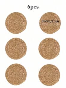 4/6pcs Set Woven Placemats, Round Rattan Placemats, Natural Handmade Water Hyacinth Placemats, Farmhouse Style Woven Placemats, Country Style Woven Willow Table Mats, Suitable For Dining Table, Home, Wedding - Primary Color - View 8