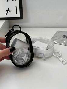 2-1pcs Portable Transparent Zipper Storage Bag, Data Cable Storage Bag, PVC Charging Cable Storage Bag, Multi-Function Earphone Charger Storage Box, Coin Storage Bag, Luggage Accessories, Key Storage Ring, Home Office Travel Essentials - Multicolor - View 8