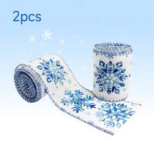Winter Christmas Watercolor Blue Snowflake Decorative Ribbon 2 Rolls, 6.3cm/2.5inch Wide, Total Length 5.9m - For Christmas Wreaths, Bow Making, DIY Gift Wrapping - Blue Snowflake - View 6