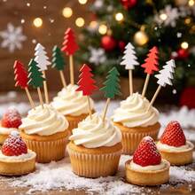 3/10/20/30/50/100/200pcs 3-Color Christmas Tree Bamboo Skewers, Cartoon Tree Shaped Cake Toppers, Fruit Platter Cold Appetizer Dessert Decoration, Christmas Party Table Atmosphere Decor - Multicolor - View 8