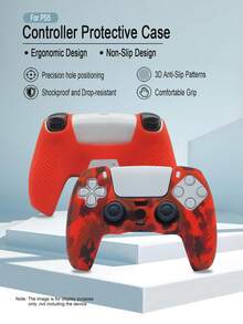 Compatible With PlayStation 5, Water Transfer Printing Design Controller Protective Case, Joystick Caps, Storage Bag Set Available, Anti-Slip Anti-Scratch Anti-Sweat Enhanced Gaming Control Feel, Large Opening Design At The Bottom - Water Transfer Red - View 6