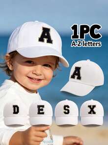 1pc Personalized Letter Baby Baseball Cap (A-Z Optional) - White Adjustable Daily Sun Hat, Suitable For 3 Months To 2 Years Old Infants, With Brim - White - View 1