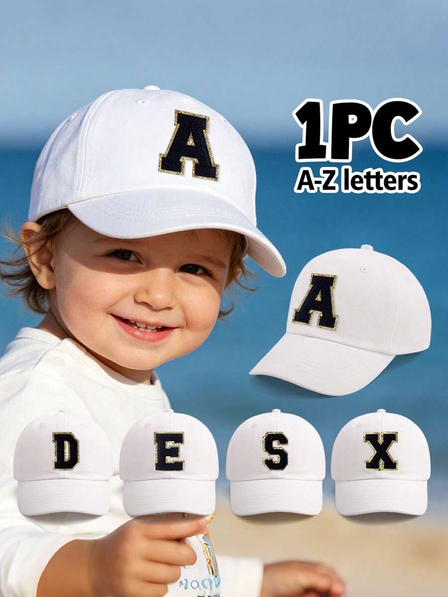 1pc Personalized Letter Baby Baseball Cap (A-Z Optional) - White Adjustable Daily Sun Hat, Suitable For 3 Months To 2 Years Old Infants, With Brim - White - View 1