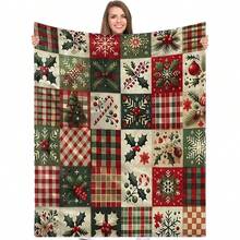 1pc Flannel Comfortable Blanket Decorated With Christmas Tree Snowflake And Pigeon Pattern, Soft And Warm Multi-Functional Throw Blanket, Multiple Colors, Suitable For Bed, Sofa, Camping, Travel, With Border, Perfect Halloween|Christmas Gift, 2D Flat Design - Multicolor - View 11