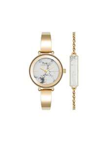 Anne Klein Women's Marble Texture Bracelet Watch Set, Gold Bracelet Quartz Watch - Gold 2 - View 10