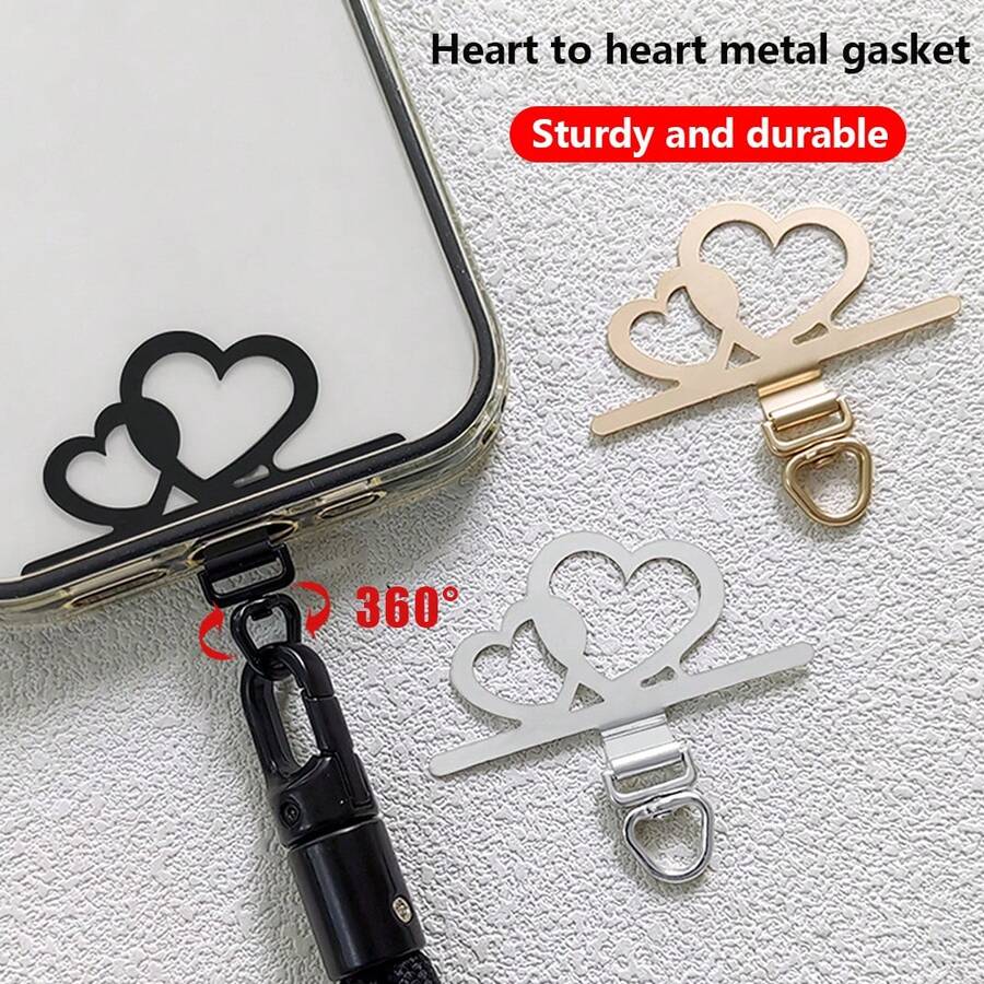 3D Rotating Heart-Shaped Metal Phone Lanyard Adapter, Metal Connector Plate, Ultra-Thin, Does Not Affect Phone Charging, Anti-Loss Phone Accessory For Outdoor Use, Hands-Free, Suitable For Various Phone Cases