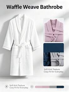 Waffle Knit Pure Cotton Bathrobe, Unisex Adult Pure Cotton Bathrobe, Spring/Summer Style Bathrobe, Suitable For Home, Hotel And Spa, Highly Absorbent, Quick-Drying, Loose Fit Design. Multiple Colors Available, Bathroom Supplies, Home Goods - Multicolor - View 9