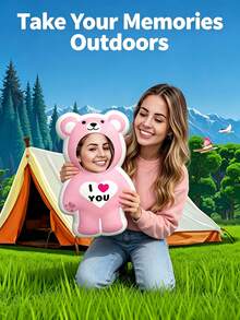 1pc Customized Photo Pillow Cushion Personalized Design Fun - Double-Sided Photo Printing, Soft And Interesting Fabric, Ideal Gift For Birthday And Holidays - Pink Bear - View 6