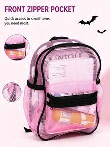 1pc New Halloween Theme High Capacity Mesh Backpack, Transparent Beach Bag, Suitable For School, Travel, Daily Use, Swimming And Vacation - Multicolor - View 4