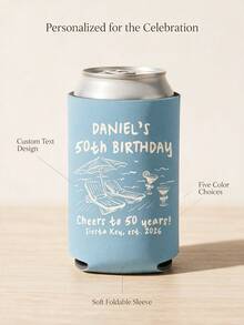 1pc Personalized Birthday Can Cooler, Custom Text Can Sleeve, Beach Party Drink Holder, Milestone Birthday Favor. - Multicolor - View 10