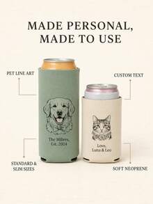 Personalized Can Cooler For Pet Lovers, Turn A Pet Portrait Into Custom Line Art With Names Or Dates, Neoprene Drink Sleeve For Standard And Slim Cans At Weddings, Parties And Outdoor Gatherings - Multicolor - View 6