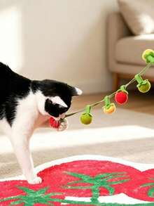 1//2/3/4pcs Persimmon Tomato Shaped Straw Cat Teaser Toy - Suitable For All Cat Breeds, Interactive Toy With Bell, Boredom Relief Toy, Suitable For All Sizes Of Kittens And Adult Cats - Multicolor - View 5