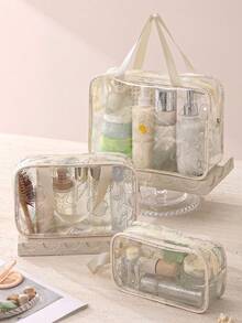 Multifunctional Toiletry Bag, Transparent PVC Makeup Bag, Portable Large Capacity Travel Transparent Makeup Bag, Zippered Makeup Box, Makeup Beauty Storage Bag, Handheld Toiletry Bag, Beach Bag, Makeup Brush Storage Bag, Towel Storage Bag, Beach Accessories, Home Decor Essential, Bohemian Style, Suitable For Holiday Beach Use, Bathroom Storage, Bedroom Storage - Ocean World - View 6