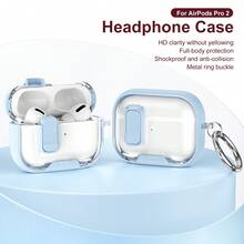 Light Blue Safety Lock Clear Earphone Case With Metal Keychain Ring, Anti-Yellow Transparent Shockproof Full Protective Cover Compatible With Airpods Pro 2, Support Wired & Wireless Charging - Baby Blue - View 5