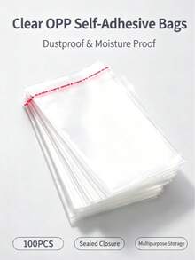 100pcs Clear OPP Self-Adhesive Packaging Bags, Dust & Moisture Proof, Multipurpose For Stationery, Books, Cards, Gifts And Sundries, Great For Back To School & Valentine's Day Gift Packaging 16*10 - Multiple Styles - View 2