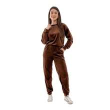 Women's Long Sleeve Velvet Plus Size Set With Pockets HF-CON-050 - 鏽棕色 - 查看 1