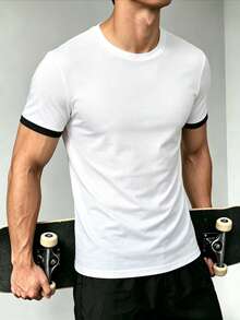 ZYNTH BALENO Men's Summer Fashion Patchwork Short Sleeve T-Shirt, Essential For Summer Sports White - White - View 3