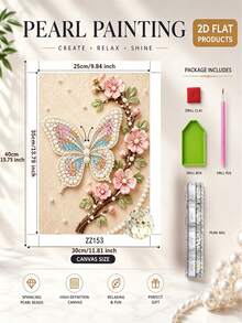 5D DIY Pearl Painting Kit, Suitable For Home Wall Decor, Butterfly Dance And Blooming Floral Pattern, Asymmetrical/Round Pearl Beads, Stress Relief Craft Activity, Handmade Gift, Unframed, Suitable For All Skill Levels - Sets - View 13