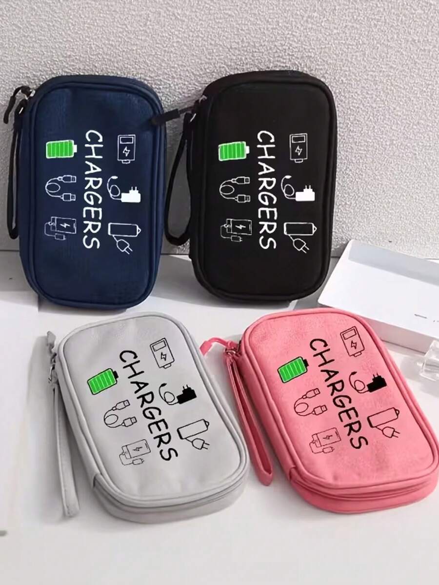 A Compact Travel Organizer Bag, Specially Designed For Electronic Accessories, Perfect For Storing Data Cables, Chargers, Smartphones, USB Flash Drives And Other Items, All Items Are Safely Stored In Protective Pockets - Pink - View 1