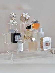 1 pieza Soporte de exhibición de acrílico, estante de exhibición escalonado de 1-2-3-4-5 niveles, estante de almacenamiento y exhibición para el hogar, estante de exhibición de joyas & cosméticos, soporte de exhibición de almacenamiento transparente de varias capas, estante de perfumes - transparente - Ver 3