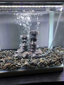Aquarium Bubble Decor Fish Tank Ornament Aquarium Air Stone Decoration Easter Island Moai Statue (Grey - Moai - Air Stone) - Style A - View 7