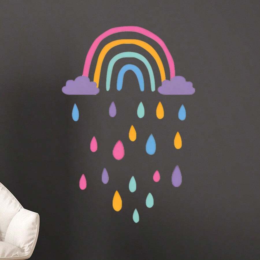 1set Rainbow Pattern Wall Sticker, Colorful Raindrop Self-Adhesive Paper, Suitable For Home Decoration, Room Decoration, Wall Decoration, PVC Waterproof Material, Removable - Self-adhesive - View 1