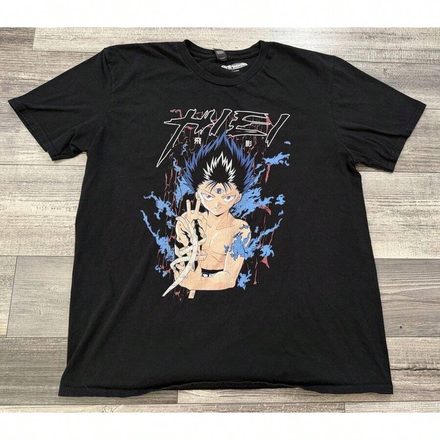Yu Yu Hakusho T Hemd Erwachsener XL Code Hiei 01 Drittes Auge Kraftmuster Schwarzer Anime T Hemd - Schwarz - Übersicht 1