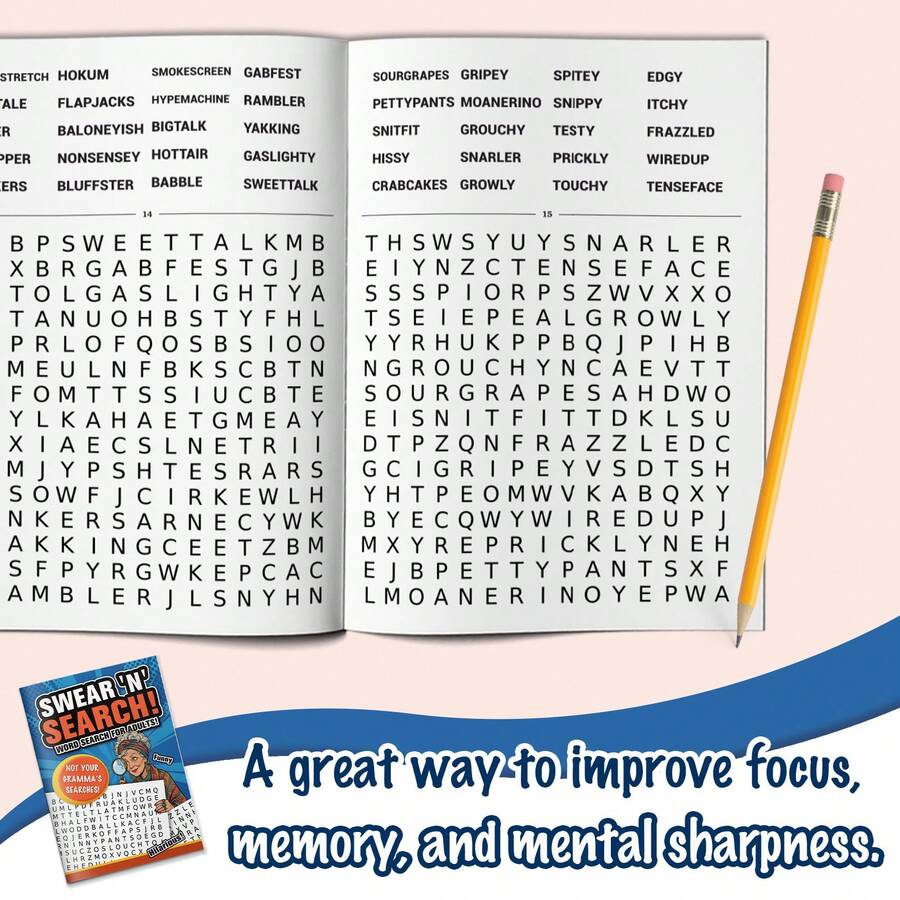 Funny Profanity Themed Word Search Puzzle Book, 300 Words With Extra Large Font, Humorous Stress Relief Search And Relaxation Educational Game, Suitable For Home And Travel - Find Word - View 1