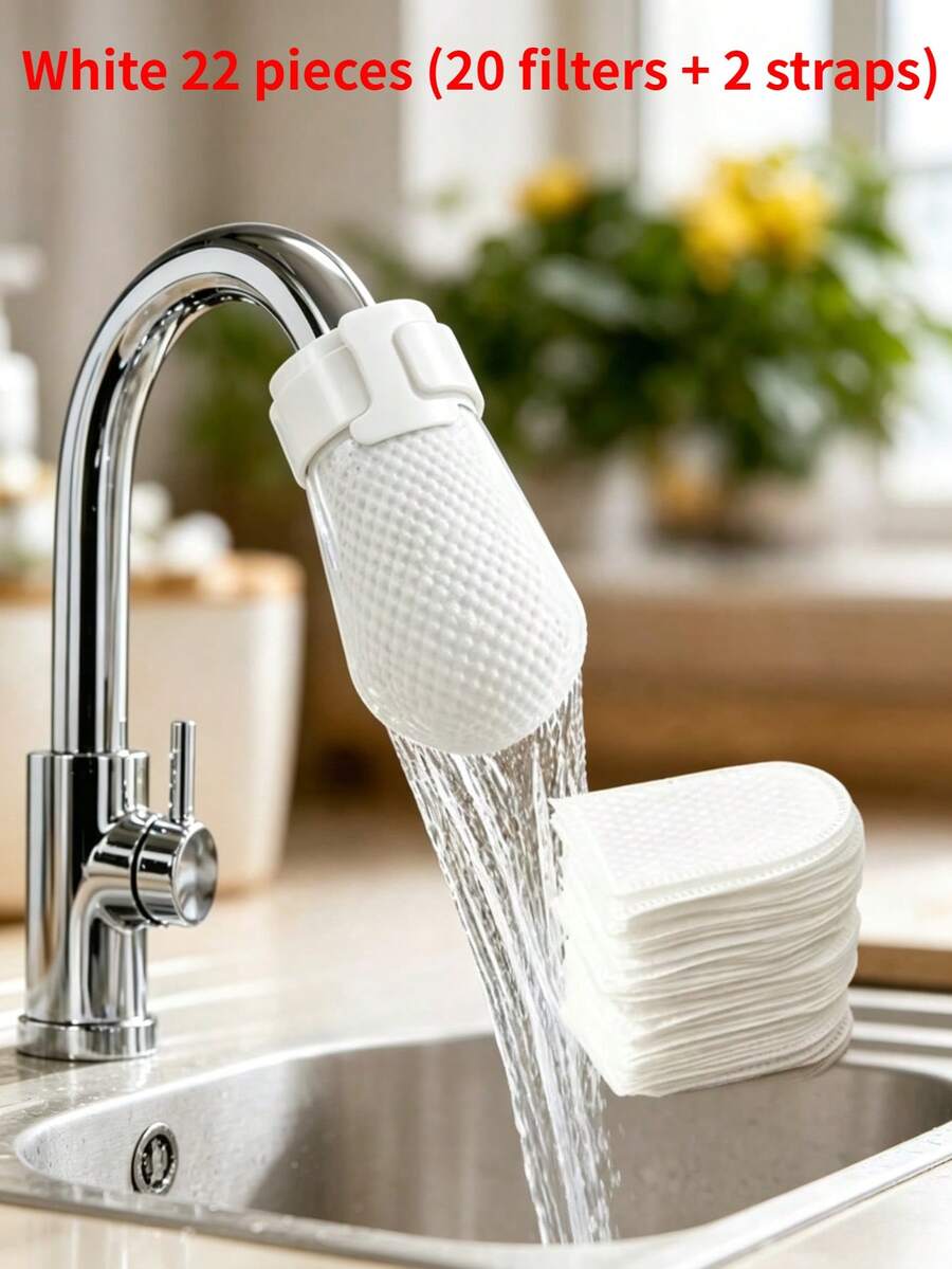 22pcs Faucet Filter Bags (Includes 20 Filter Cartridges And 2 Fixing Straps) Kitchen Drain Pipe Filter, High-Efficiency Pre-Filtration To Intercept Rust, Sediment And Impurities, Practical Water Purification Accessory - A - View 1