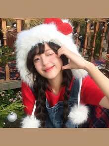 Cute Bow Plush White Earmuff Hat, Thick Warm Fluffy Beanie For Women, Daily Wear In Autumn/Winter - Multicolor - View 9